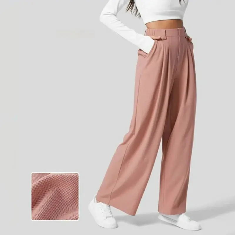 Womens Solid Color Pocket Straight Tube Loose Stretch Yoga Pants Streetwear Stretchy Palazzo Pants For Women Baggy Joggers Pants