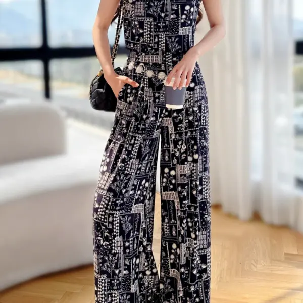 Summer Print Pants Elastic Waist Wide-Leg Women's Pants Separately Vest Casual Empire Trousers Y2K 2025 New DABUWAWA DM2BTR008