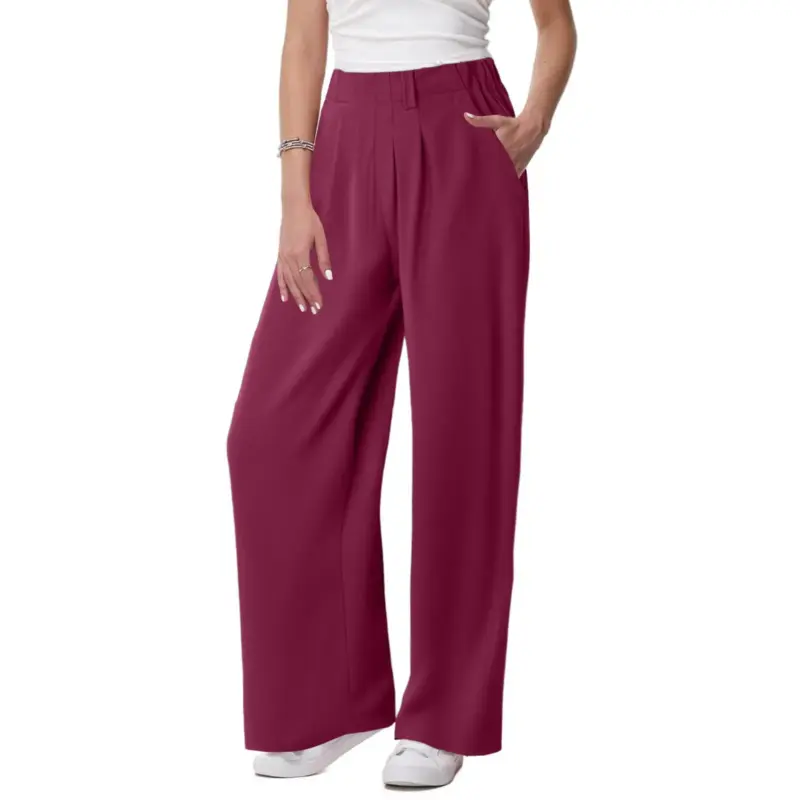 Womens Solid Color Pocket Straight Tube Loose Stretch Yoga Pants Streetwear Stretchy Palazzo Pants For Women Baggy Joggers Pants - Image 4