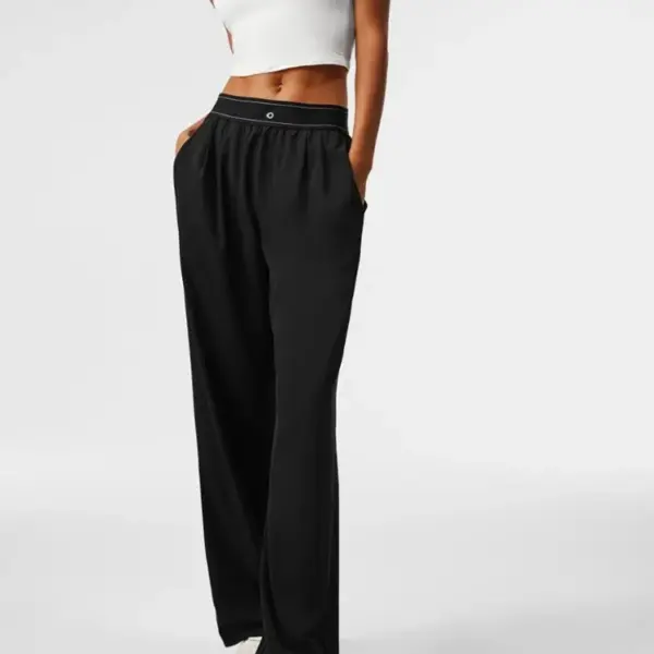 Black Sports Workout Trousers Women Elastic High Waist Wide Leg Pants Women Summer Breathable Yoga Pants Casual Sweat Pants