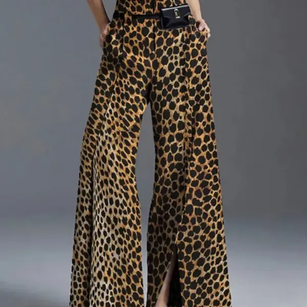 Missuoo Women's Pants Leopard Printed High Waist Trousers 2025 Spring New Pockets Splited Floor Length Loose Fit Pants B