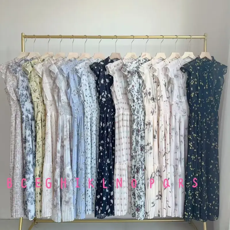 Kuzuwata Fresh Mid-length Print High Waist Robe New Gentle Literary Lace Up Pleated Slim Exquisite Mujer Japan New Elegant Dress - Image 6