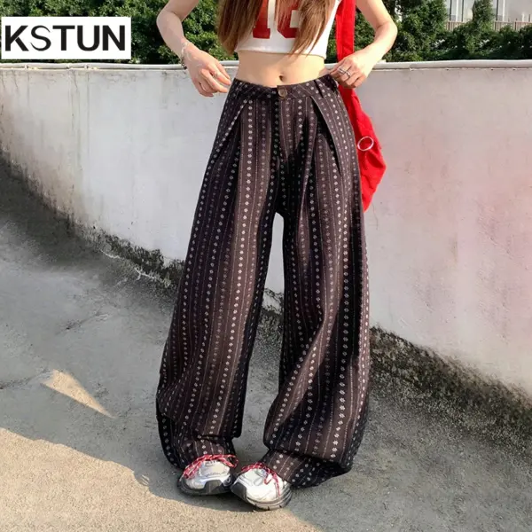 KSTUN Women's Pants Casual Jacquard Trousers Loose Fit 2025 New 100% Cotton Pants For Women Fashion Wide leg Pants