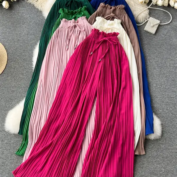 SINGREINY Bandage Basics Casual Pants Women Summer Oversize Draped Wide Legs Pants High Waist Solid Long Pleated Trousers